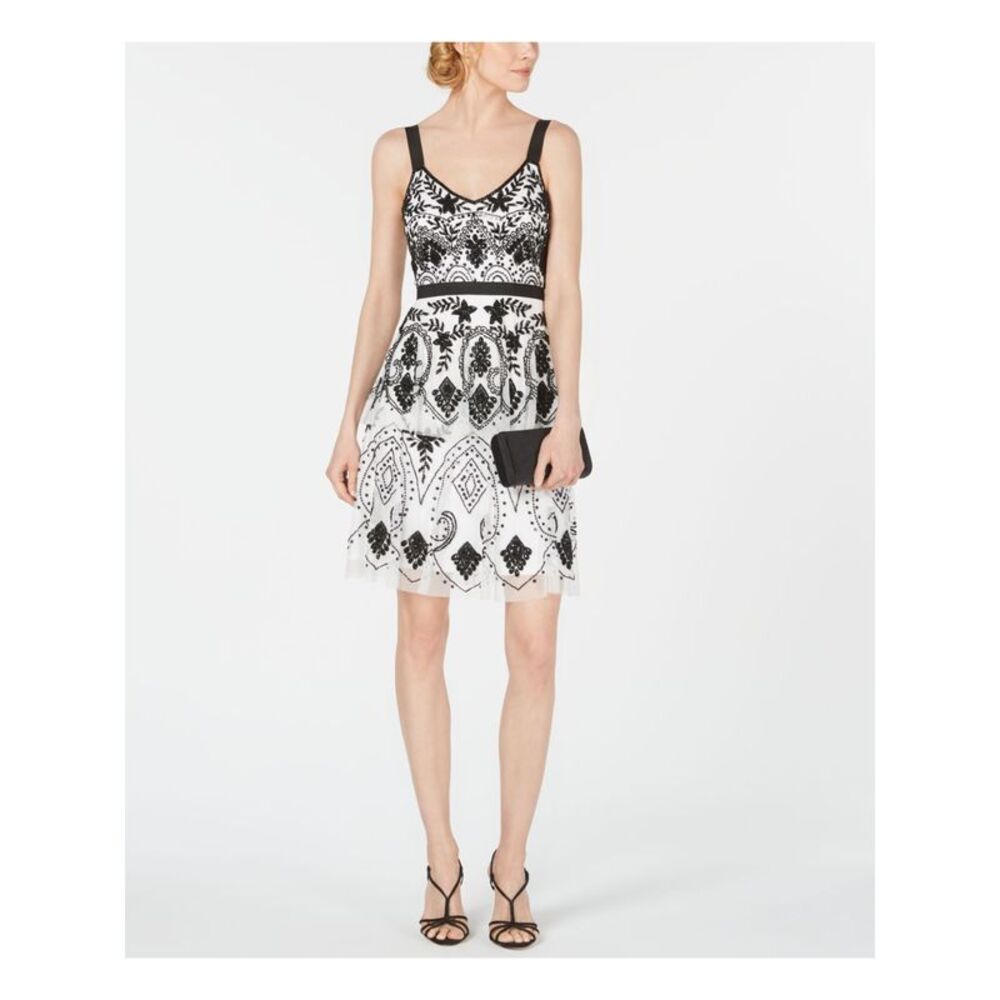 NWT ADRIANNA PAPELL Womens Ivory Sleeveless Above The Knee A-Line Dress 10